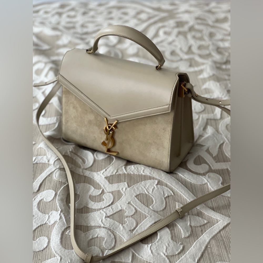 SAINT LAURENT Cassandra Medium YSL Mix-Leather Top-Handle Bag